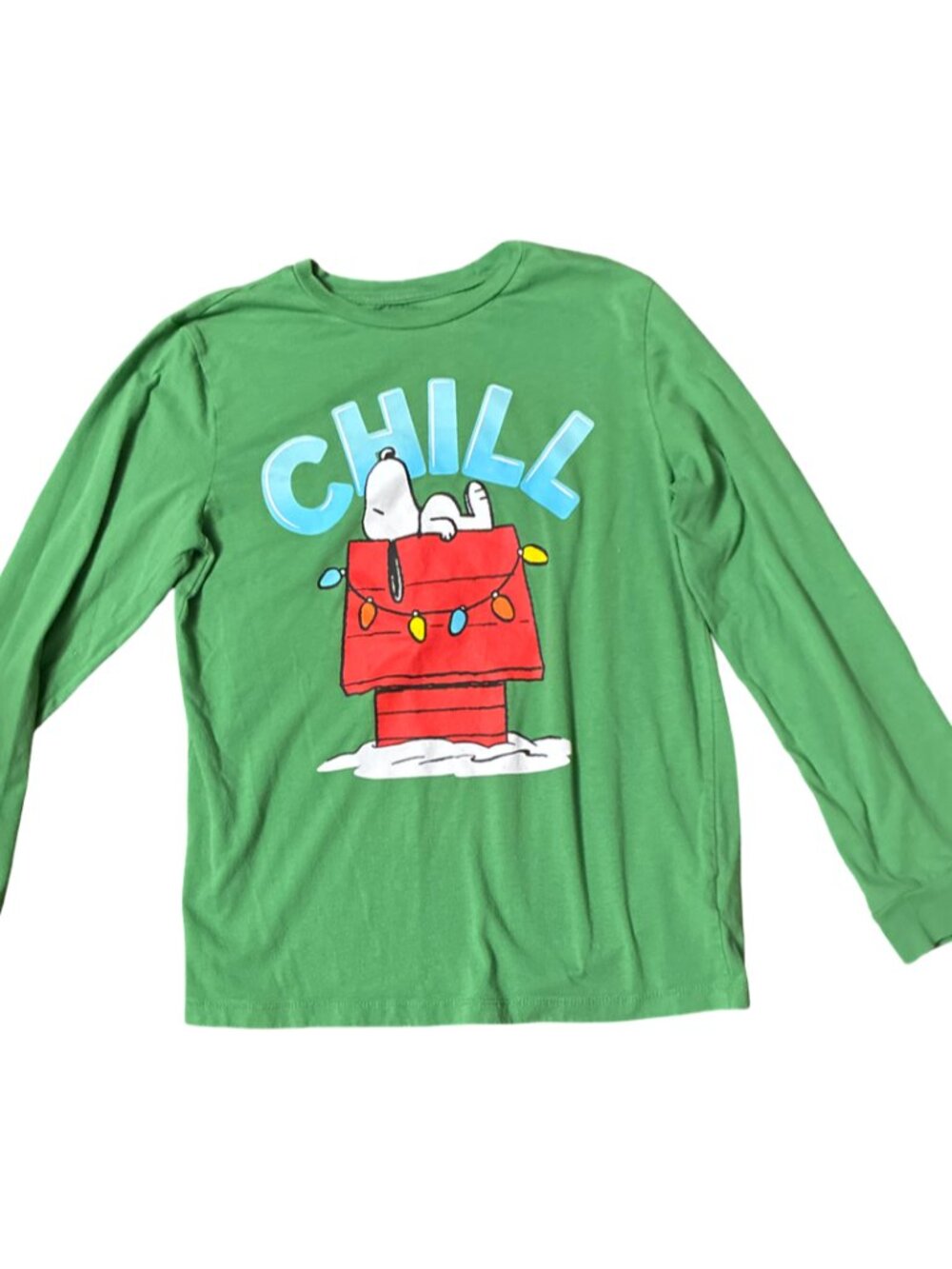 Sz.XXL (18)*Peanuts*Green Snoopy Long-Sleeve T-shirt Says "Chill"